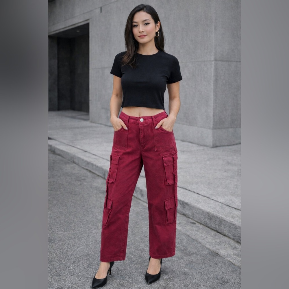 VIP Jeans Fashion Collection in Deep Red Cargo Jeans